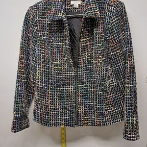 Christopher & Banks Black Multicolor Tweed Zip Jacket